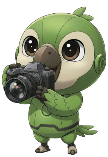 Flinch mascot holding camera